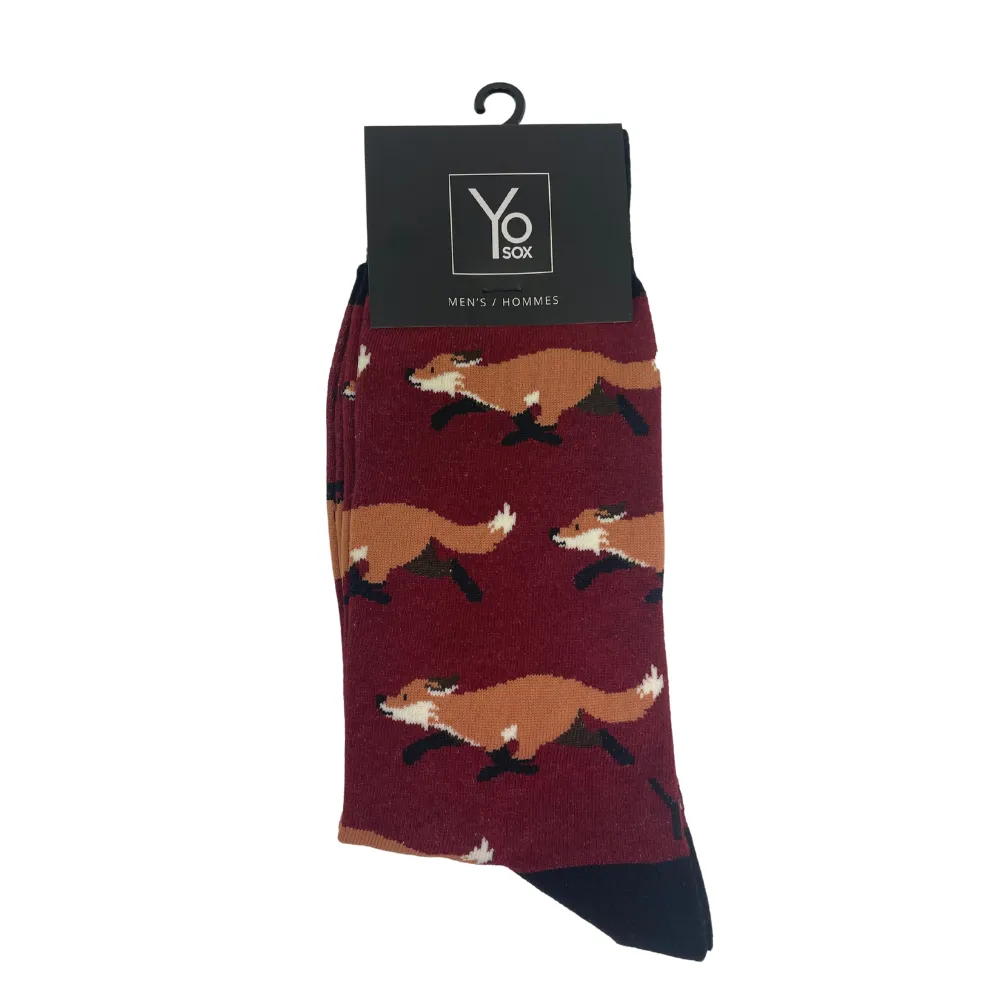 "Foxes" Cotton Dress Crew Socks by YO Sox - Large sold by Great Sox