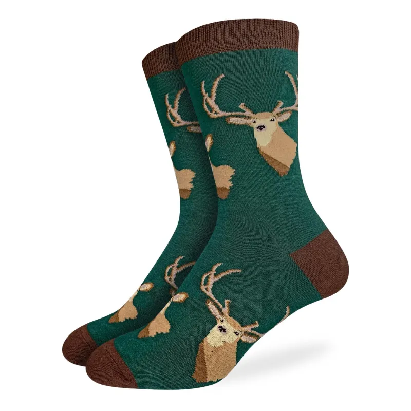 "Deer Heads" Crew Socks by Good Luck Sock - Large sold by Great Sox