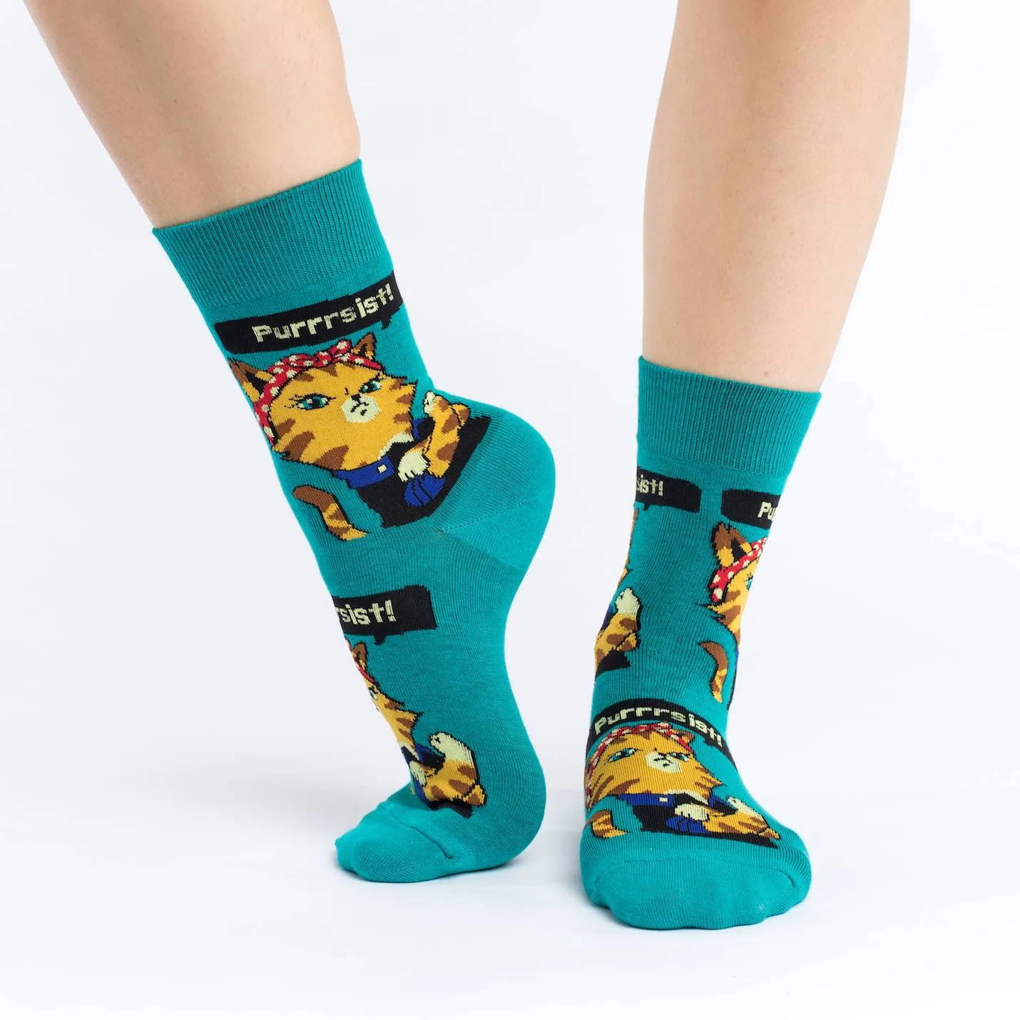 "Purrsist Cat" Cotton Crew Socks by Good Luck Sock sold by Great Sox product image thumbnail 2