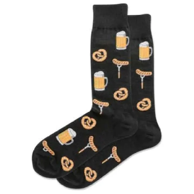 "Beer and Pretzel" Cotton Dress Crew Socks by HotSox - Large sold by Great Sox