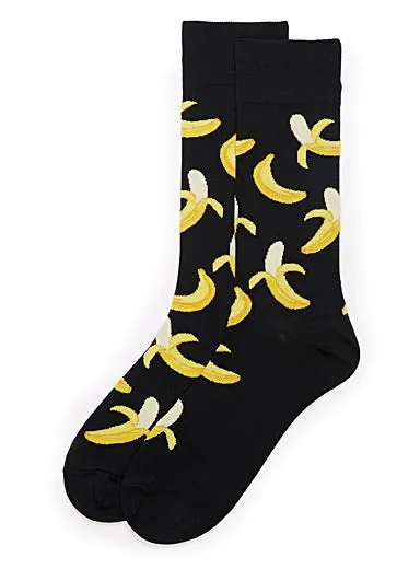 "Peeled Banana" Cotton Dress Crew Socks by Hot Sox - Large sold by Great Sox