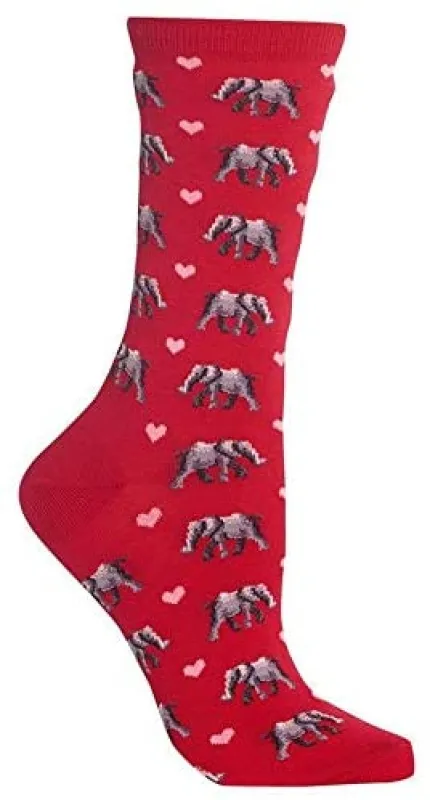 "Elephant Hearts" Crew Socks by Hot Sox - Medium made by Hot Sox