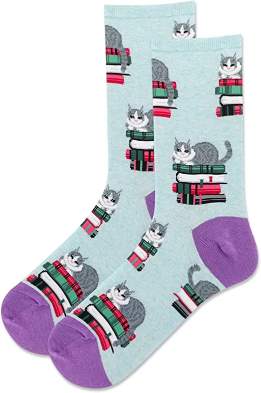 "Kitty Bookend" Cotton Dress Socks by Hot Sox sold by Great Sox