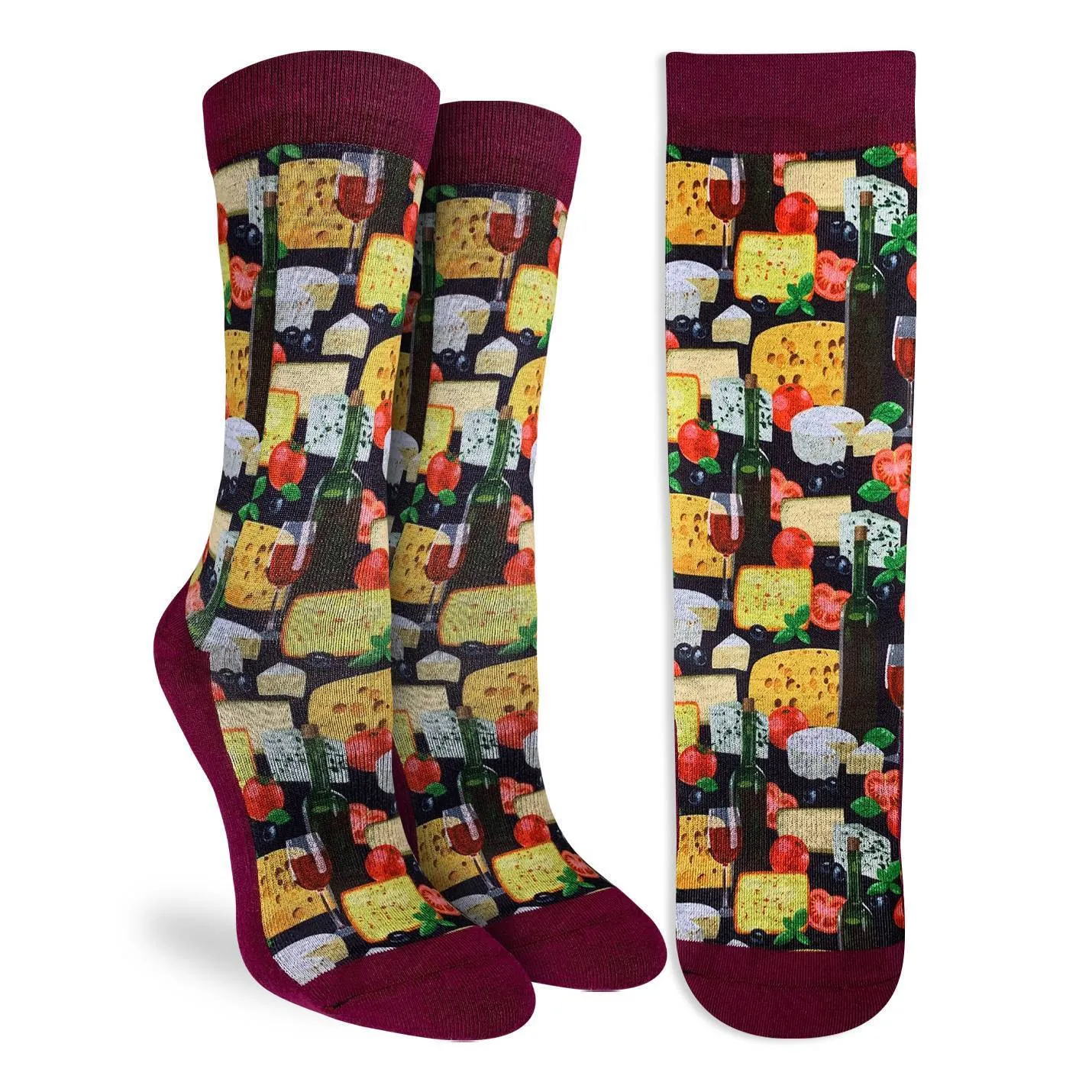 "Wine & Cheese" Performance Crew Socks by Good Luck Sock sold by Great Sox
