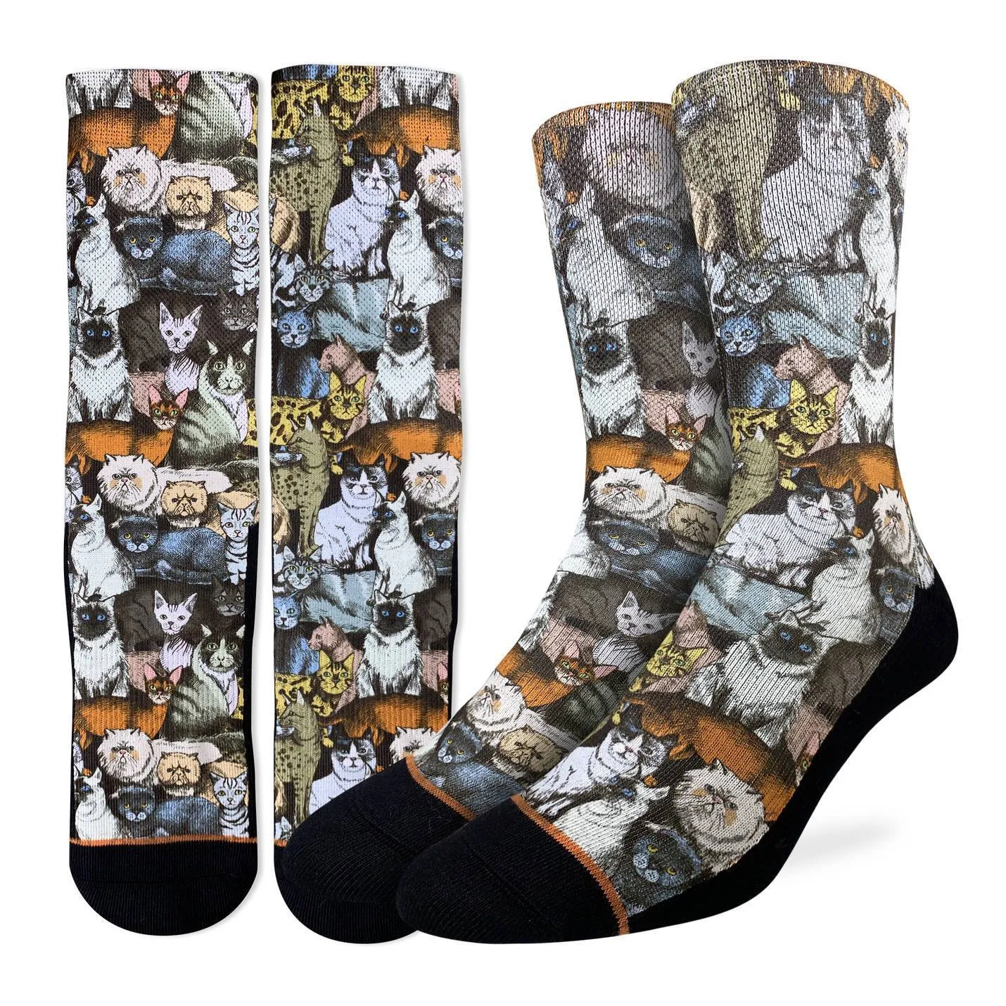 "Social Cats" Active Fit Crew Socks by Good Luck Sock - Large sold by Great Sox