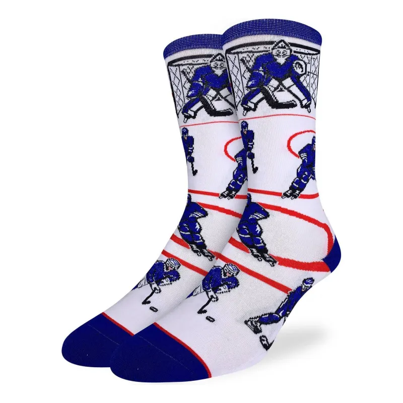 "Hockey, Blue & White" Crew Socks by Good Luck Sock sold by Great Sox