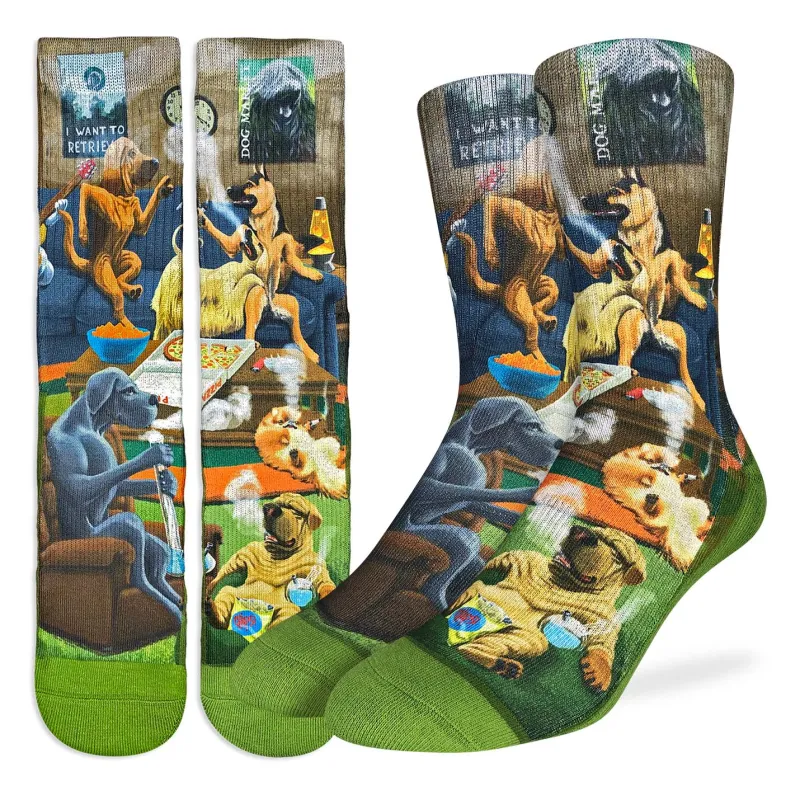 "Dogs Smoking Weed" Crew Socks by Good Luck Sock - Large sold by Great Sox