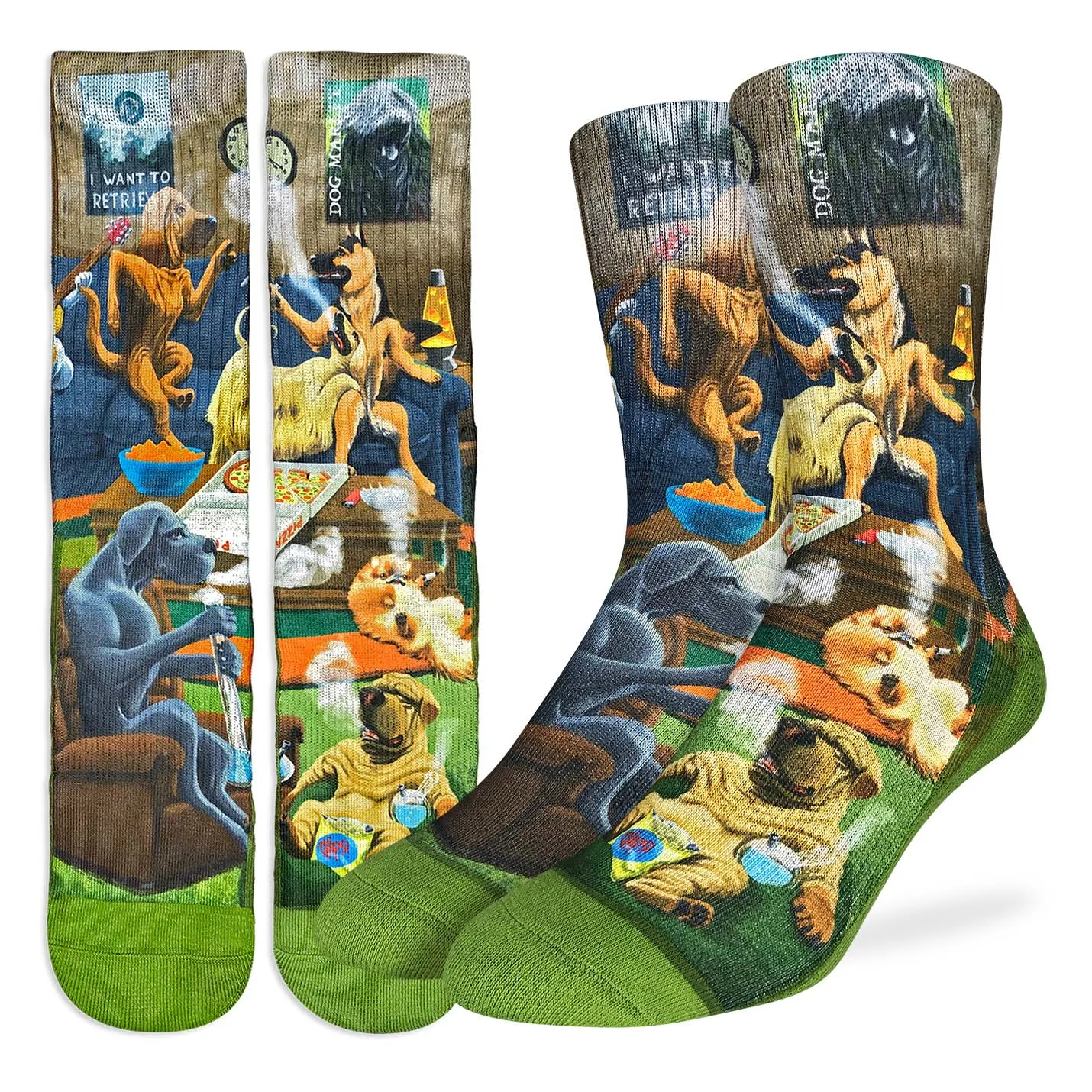 "Dogs Smoking Weed" Crew Socks by Good Luck Sock - Large sold by Great Sox