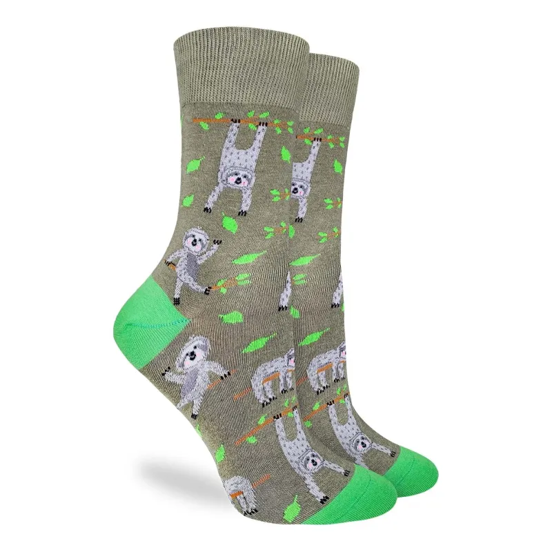 "Sloths Hanging Out" Cotton Crew Socks by Good Luck Sock - Medium - SALE sold by Great Sox