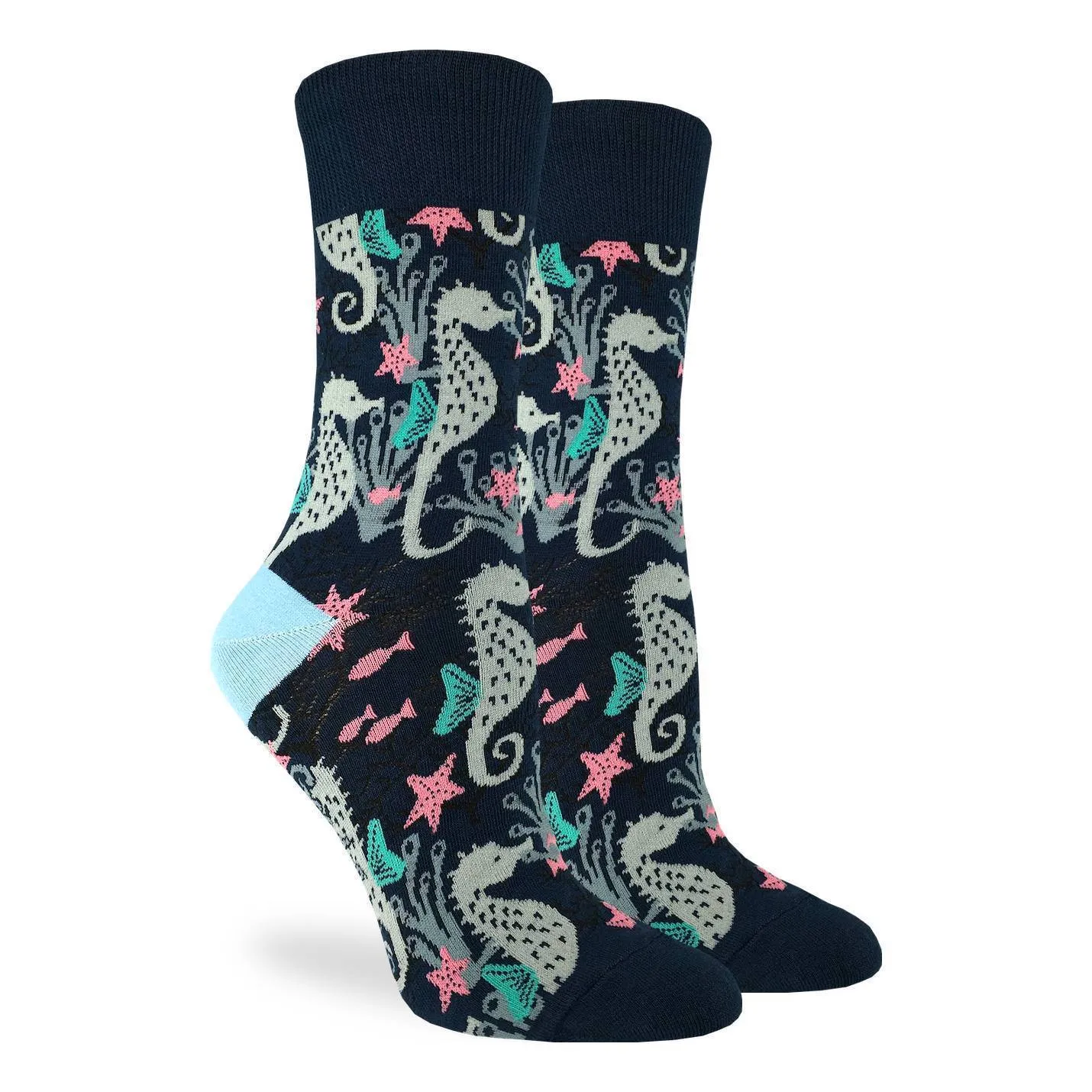 "Seahorses" Cotton Crew Socks by Good Luck Sock sold by Great Sox