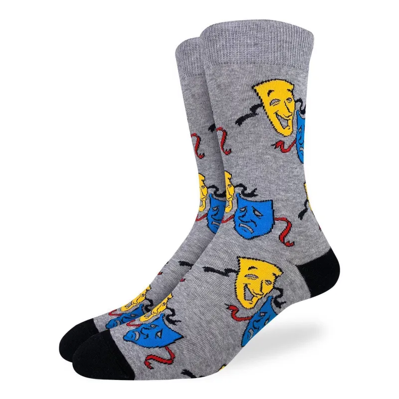 "Drama Masks" Crew Socks by Good Luck Sock - Medium - SALE made by Great Sox