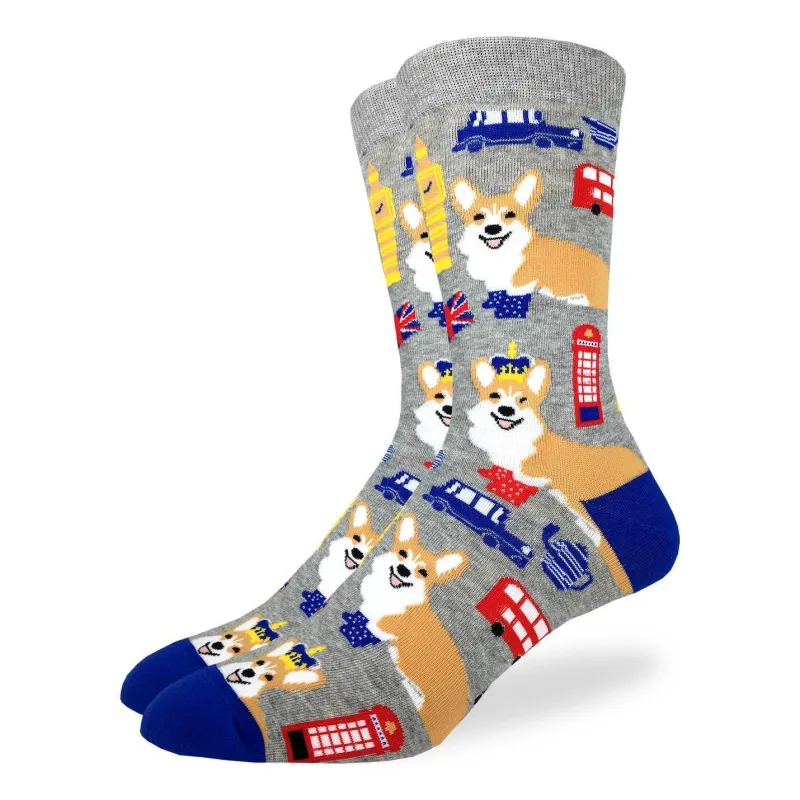"Corgis in London" Cotton Crew Socks by Good Luck Sock made by Great Sox