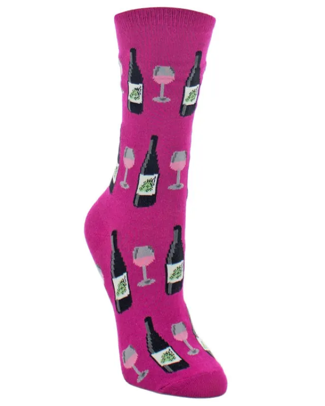 "Wine Glass" Bamboo Crew Socks by Me Moí - Medium made by MeMoi