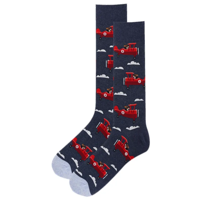 "Aviator Pup" Cotton Dress Crew Socks by Hot Sox - Large made by Hot Sox