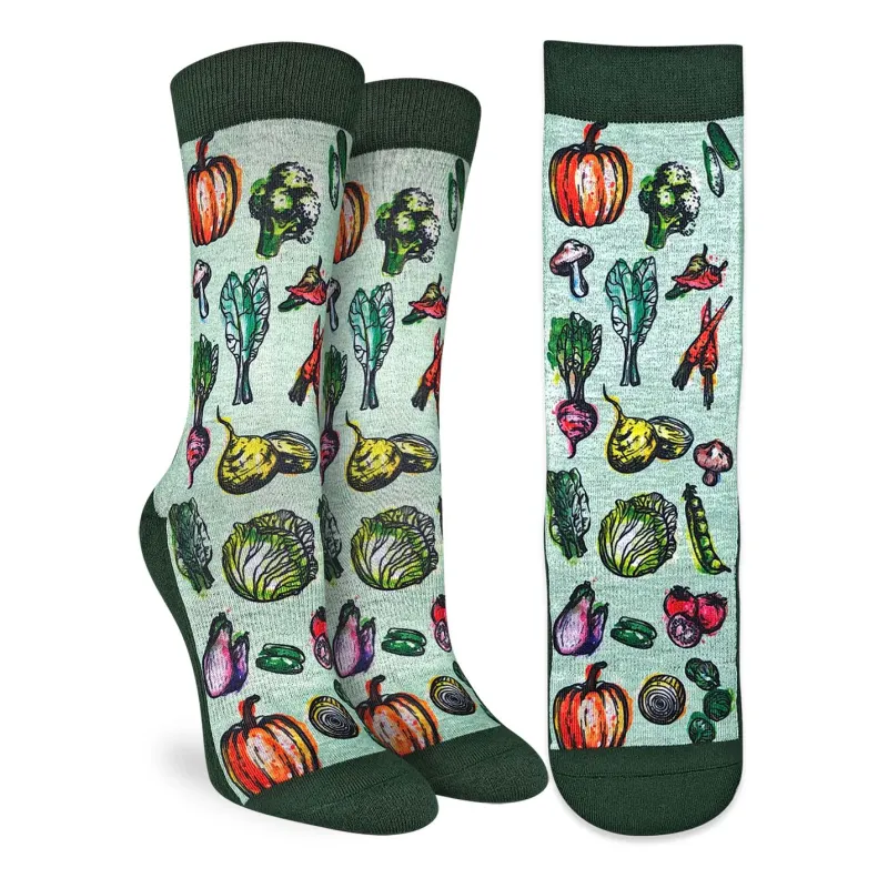"Veggies, Green" Active Crew Socks by Good Luck Sock - Medium made by Great Sox