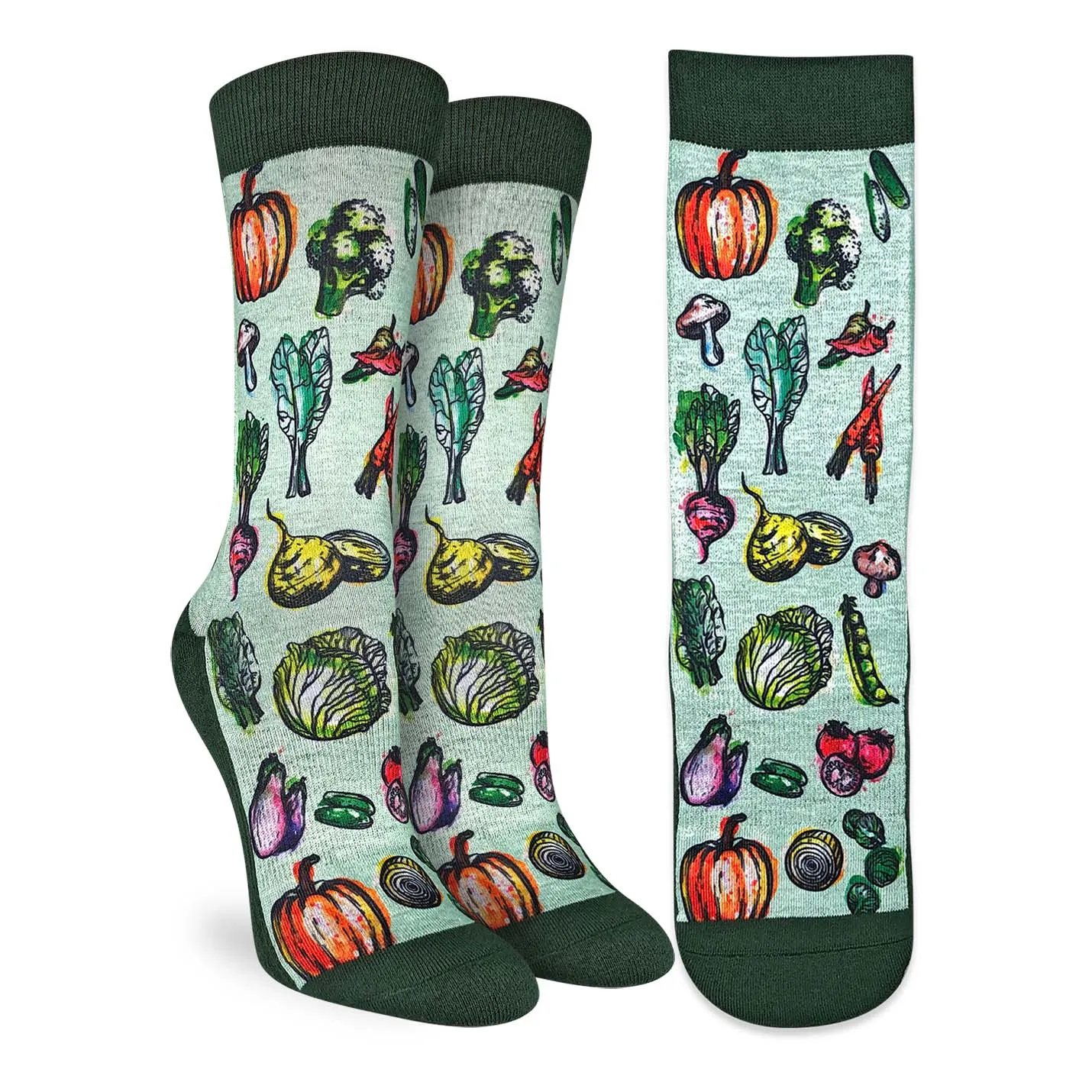 "Veggies, Green" Active Crew Socks by Good Luck Sock - Medium sold by Great Sox