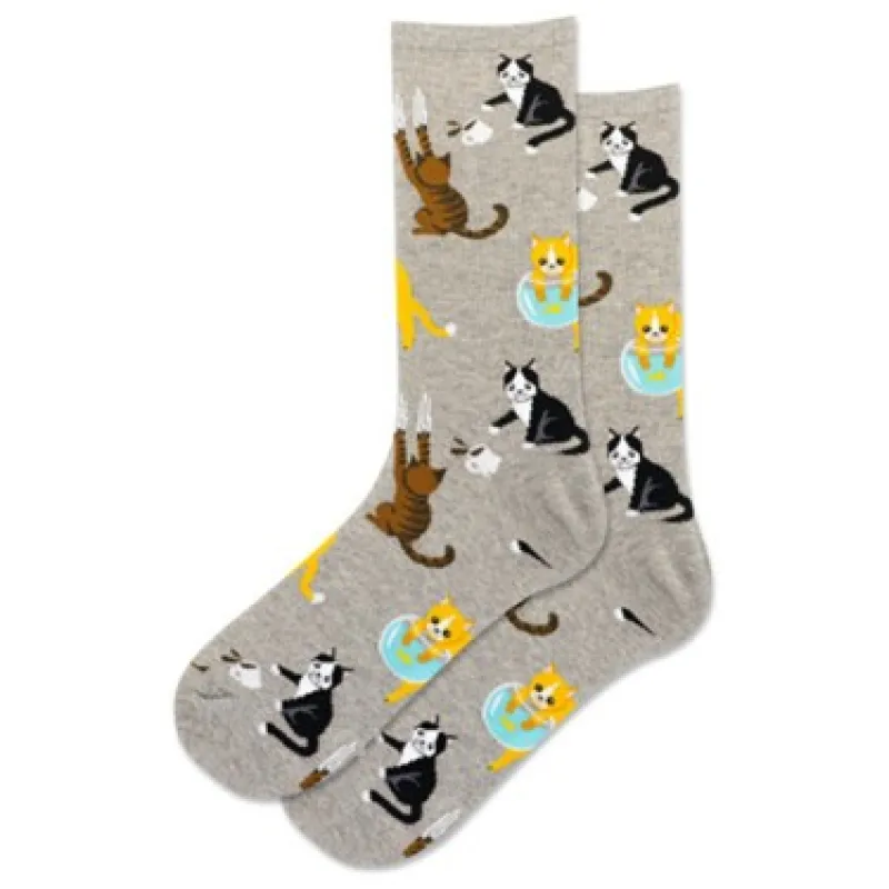 "Bad Cats" Cotton Crew Socks by Hot Sox - Medium sold by Great Sox