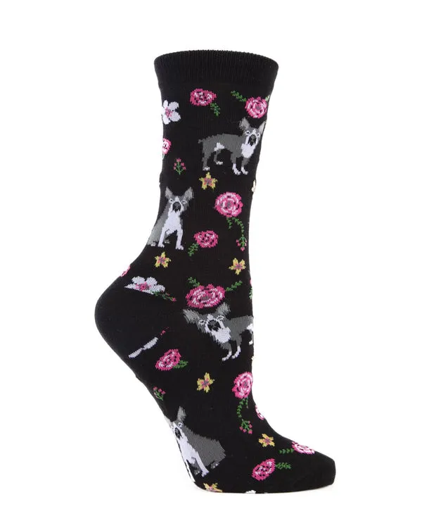 "French Bulldog And Roses" Bamboo Crew Socks by Me Moí - Medium sold by Great Sox