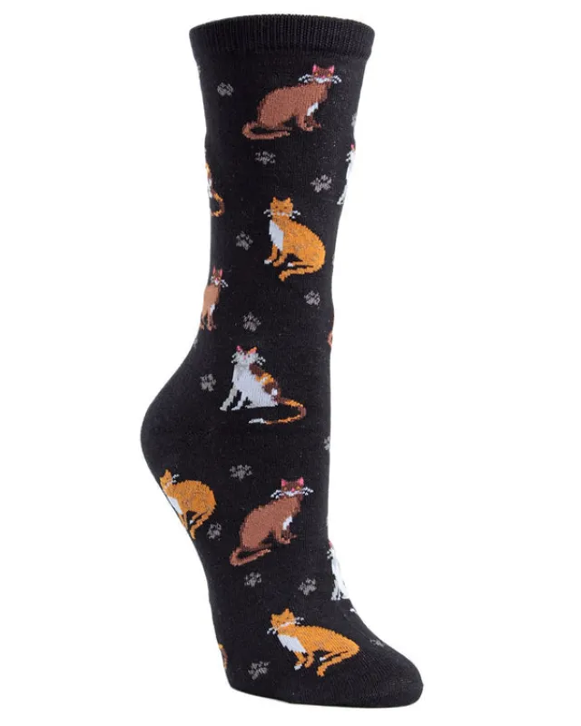 "Cats & Friends" Bamboo Crew Socks by Me Moí - Medium sold by Great Sox