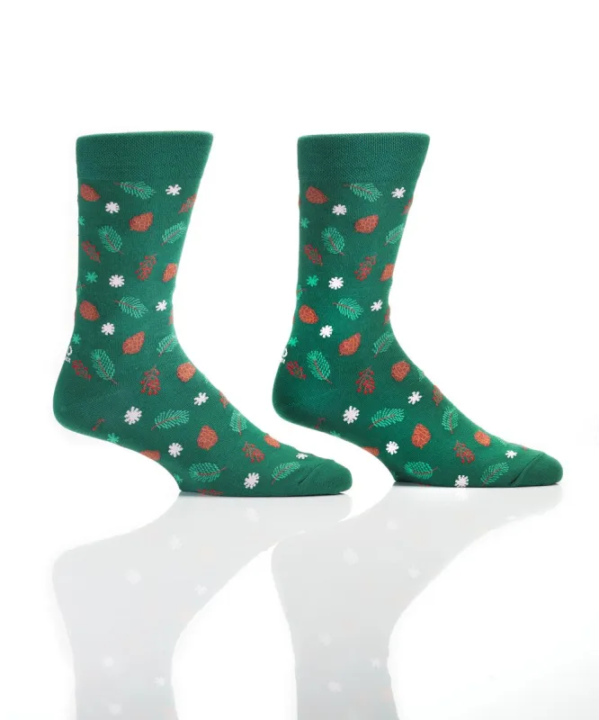 "Winter Foliage" Cotton Dress Crew Socks by YO Sox -Large sold by Great Sox