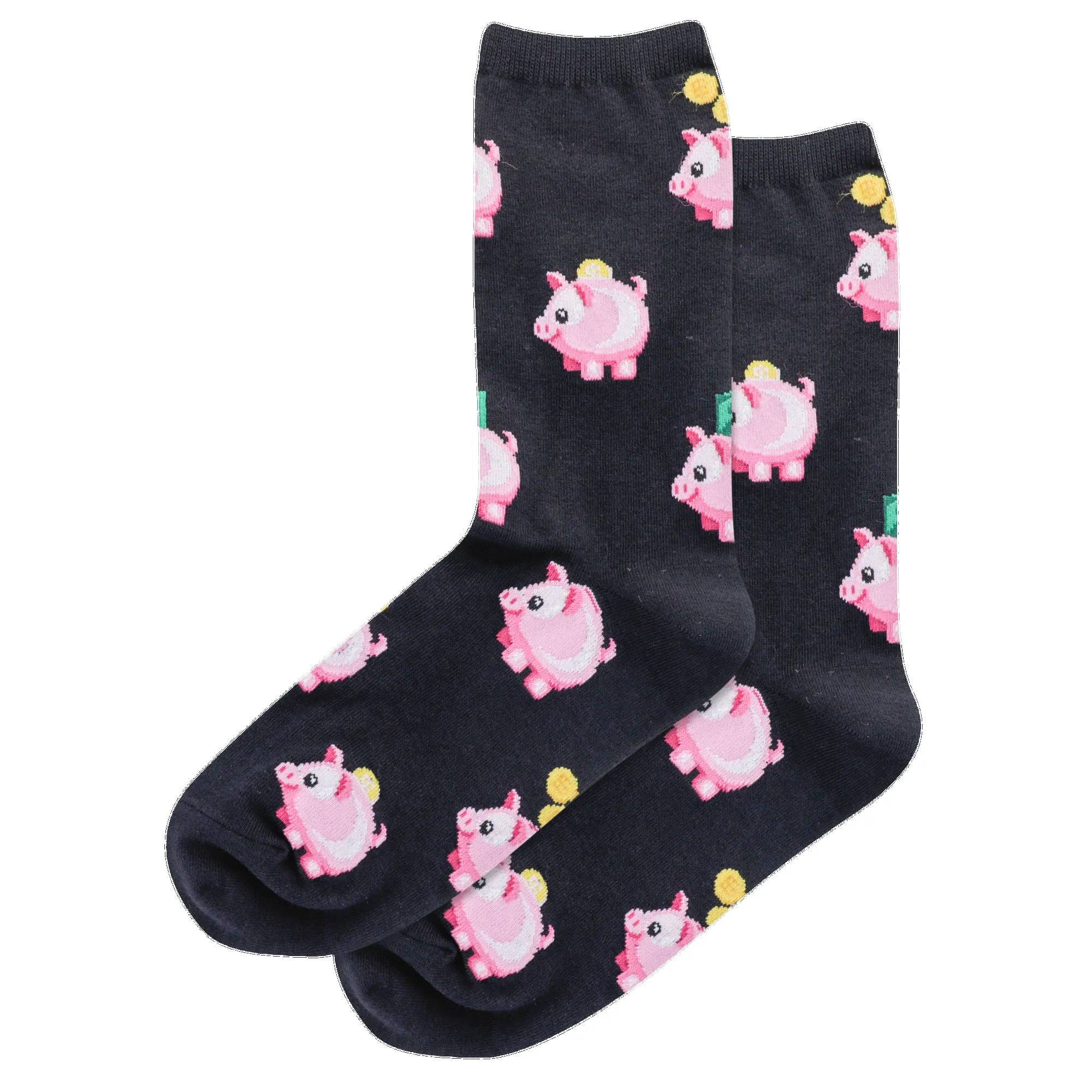 "Piggy Bank" Crew Socks by Hot Sox - Medium - SALE sold by Great Sox