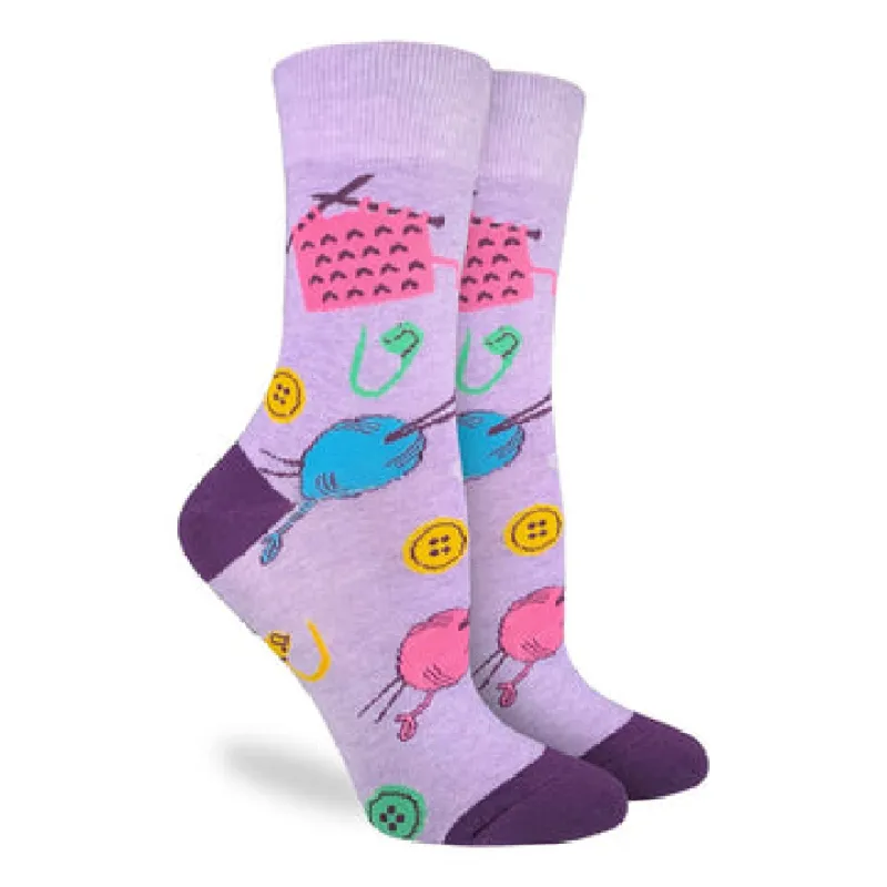 "Knitting" Cotton Crew Socks by Good Luck Sock - Medium sold by Great Sox