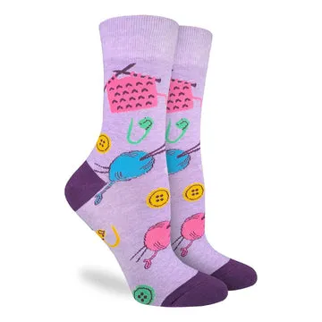 "Knitting" Cotton Crew Socks by Good Luck Sock - Medium sold by Great Sox
