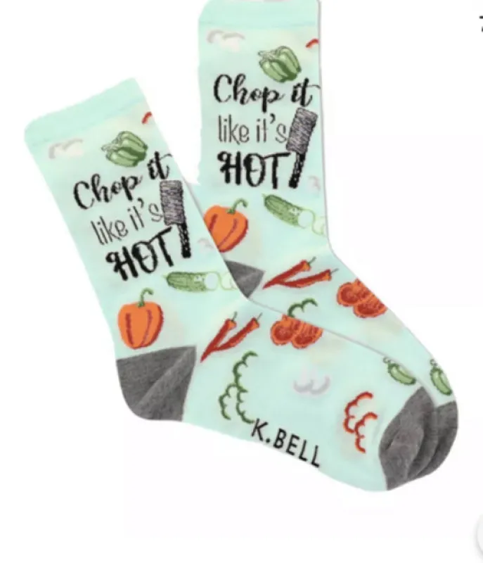 "Chop It Like It's Hot" Crew Socks by K Bell - Medium made by Great Sox