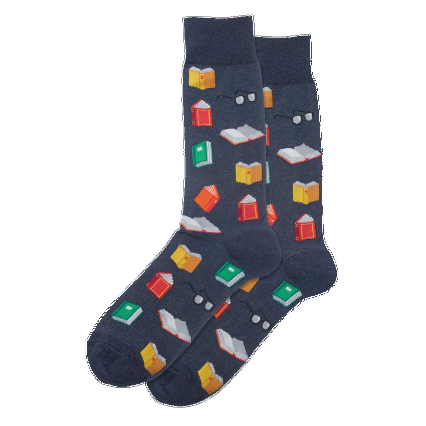 "Books" Cotton Crew Socks by Hot Sox sold by Great Sox