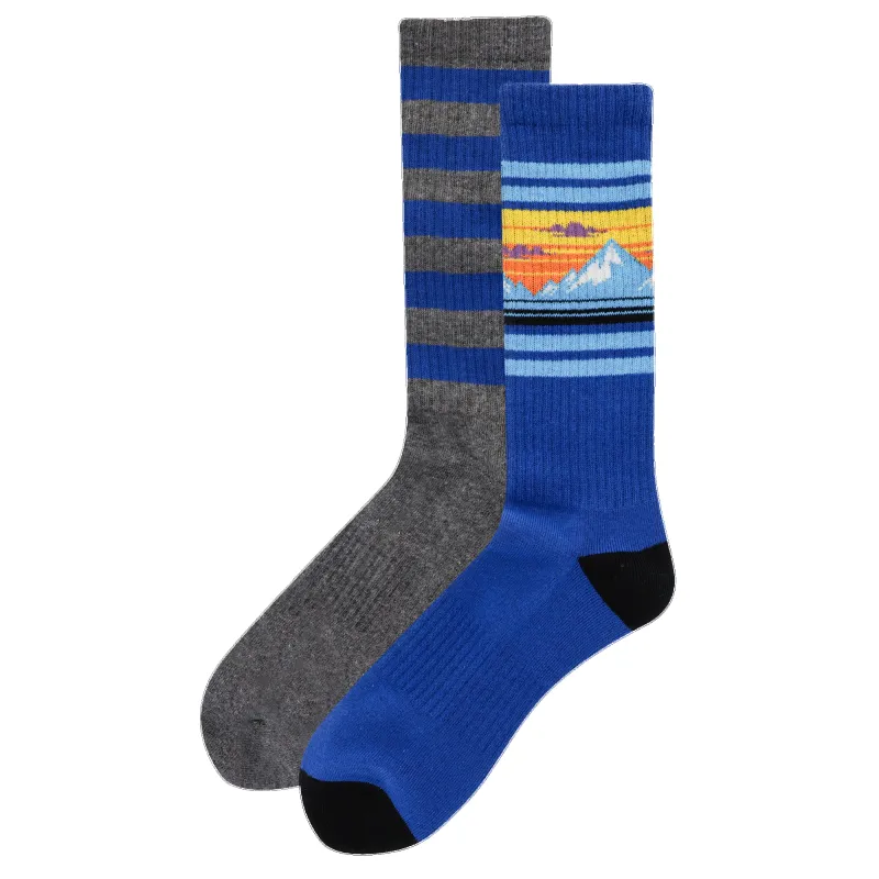 "Mountain Stripe" Polyester Crew Socks by Hot Sox (2 pack) - Large - SALE made by Hot Sox
