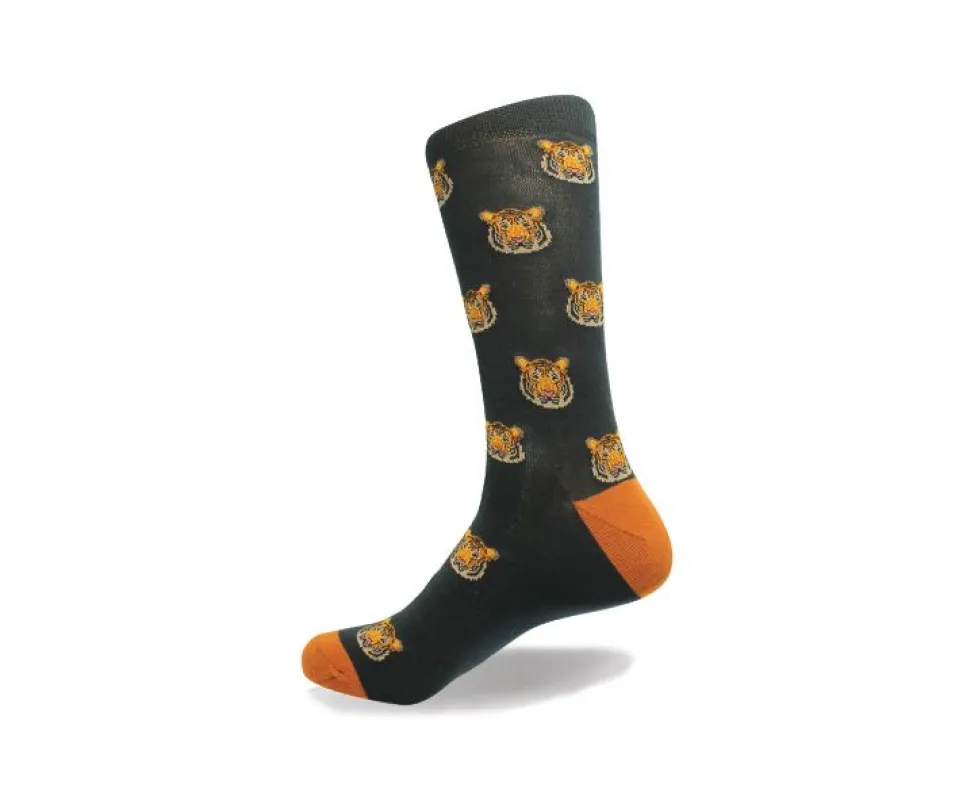 Vagden Men's Tiger Pattern Cotton Dress Sock sold by Great Sox