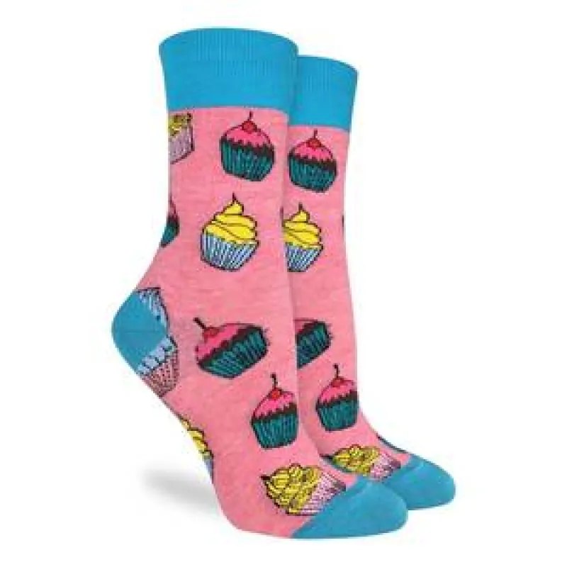 "Cupcakes" Cotton Crew Socks by Good Luck Sock - Medium made by Great Sox