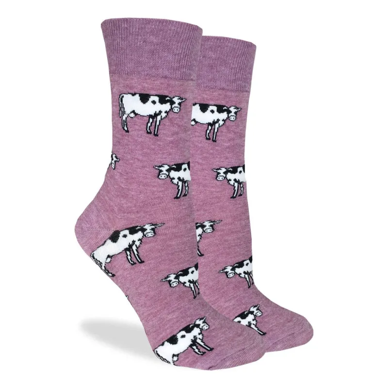 "Cow" Cotton Crew Socks by Good Luck Sock - Medium made by Great Sox