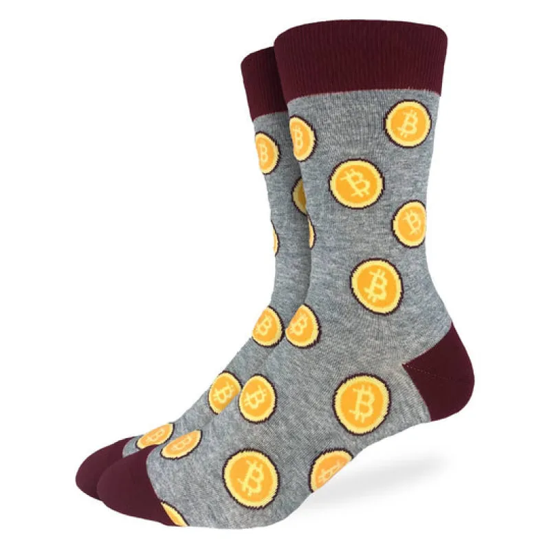 "Bitcoin" Cotton Crew Socks by Good Luck Sock - Large sold by Great Sox