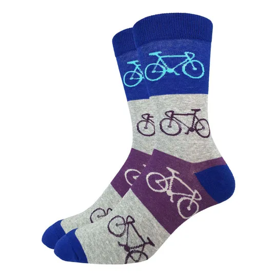 "Blue & Grey Checkered Bicycle" Cotton Crew Socks by Good Luck Sock - Large sold by Great Sox