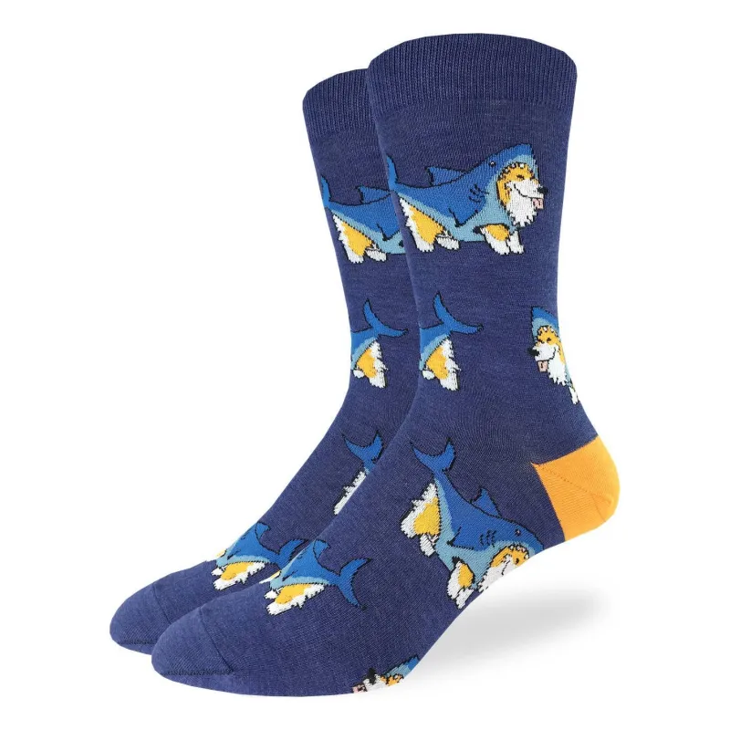 "Corgi Sharks" Cotton Crew Socks by Good Luck Sock made by Great Sox