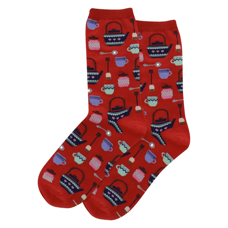 "Tea Pots" Cotton Dress Crew Socks by Hot Sox sold by Great Sox