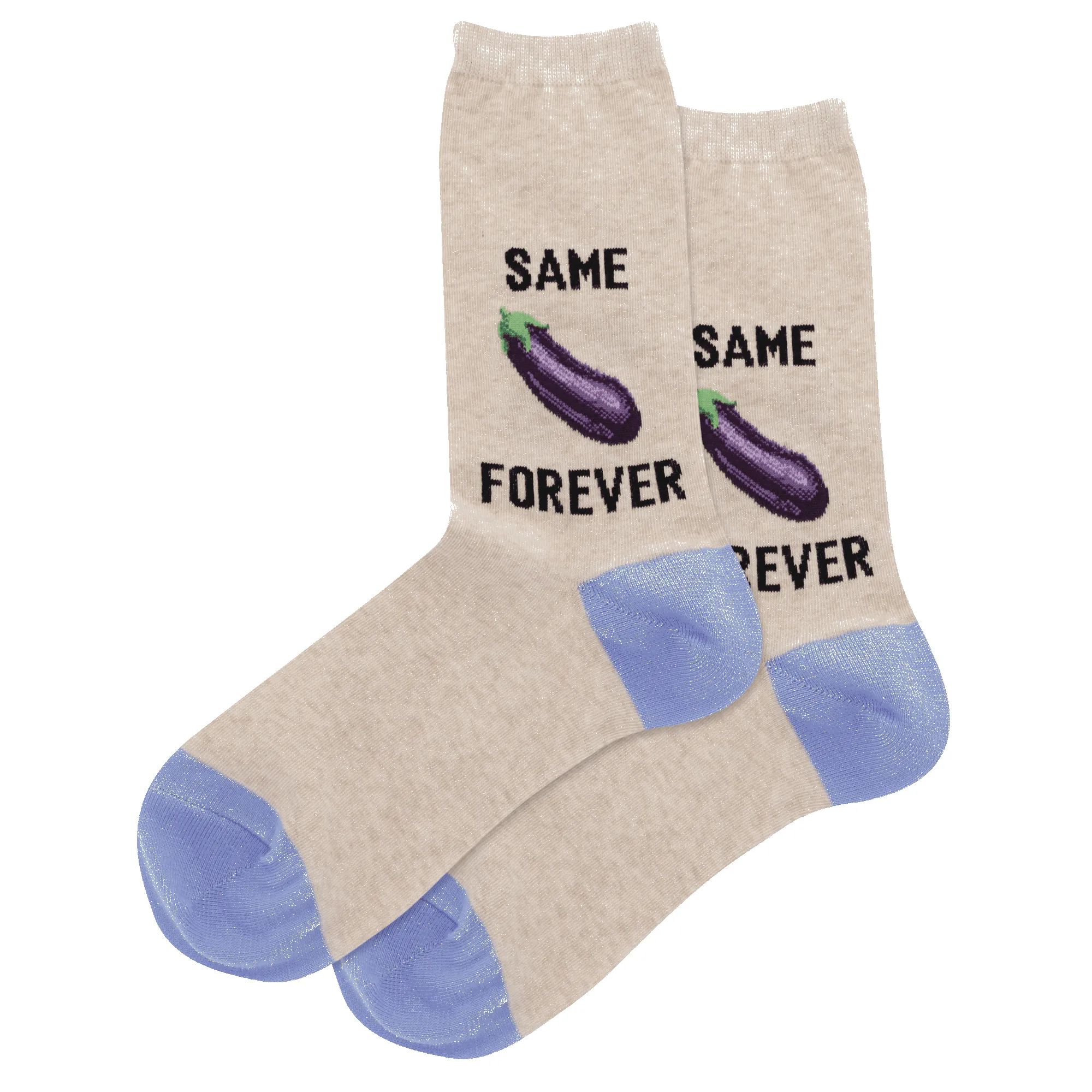 "Same Eggplant Forever" Cotton Dress Crew Socks by Hot Sox sold by Great Sox