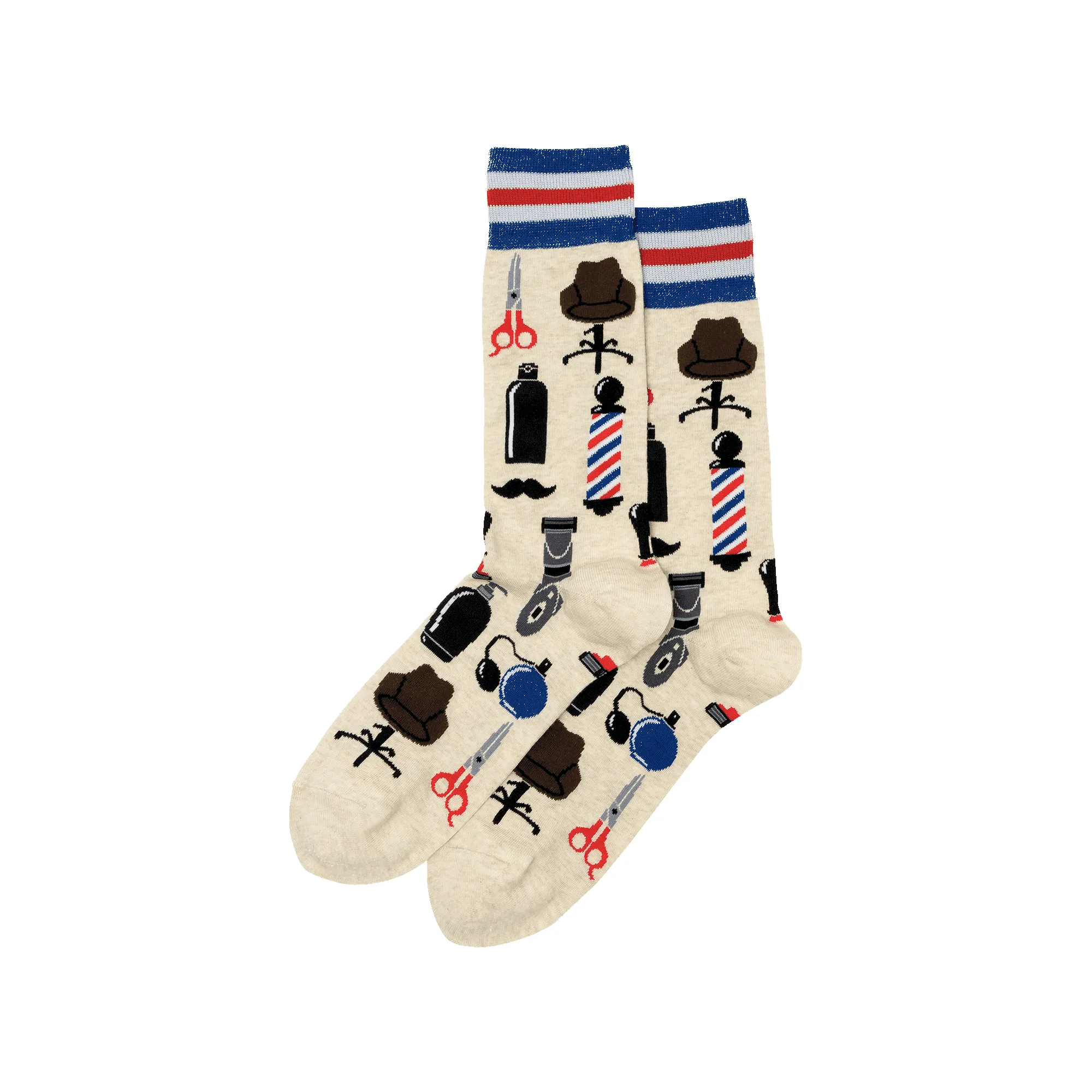"Barber Shop" Cotton Crew Socks by Hot Sox - Large sold by Great Sox