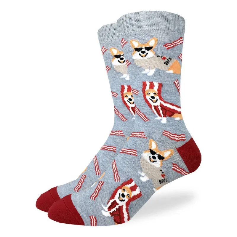 "Corgi Bacon" Cotton Crew Socks by Good Luck Sock made by Great Sox
