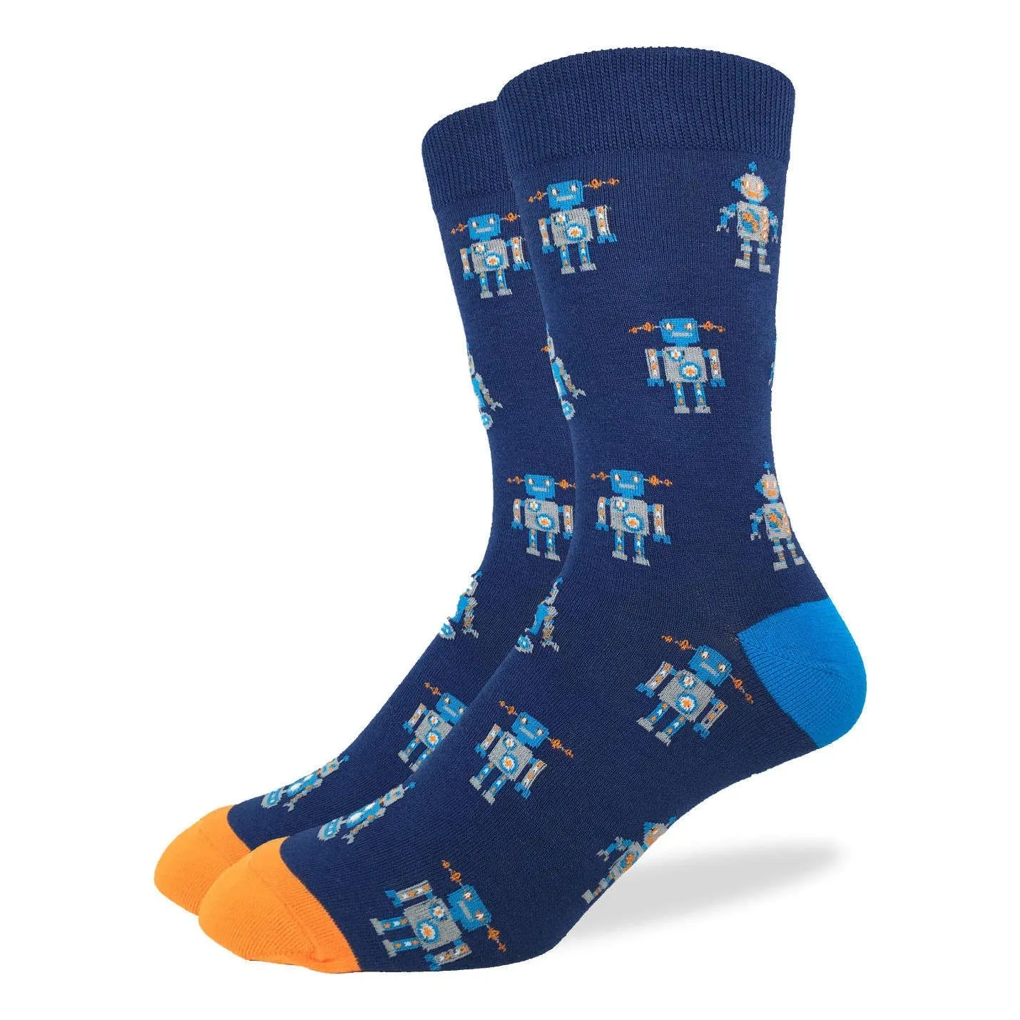"Navy Robot" Cotton Crew Socks by Good Luck Sock - Large sold by Great Sox
