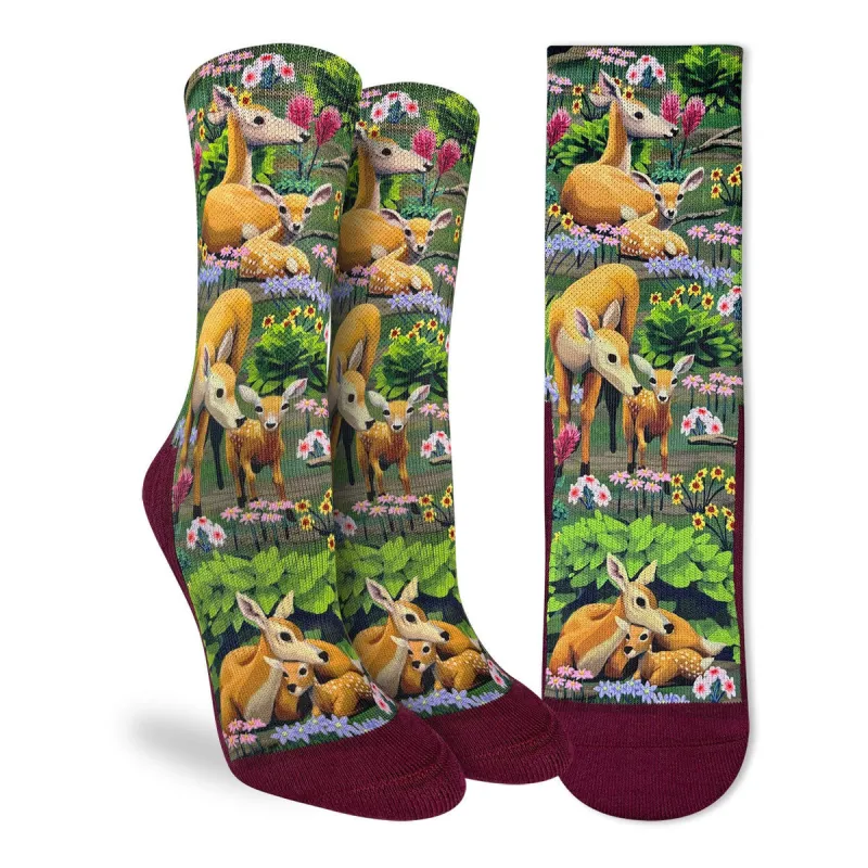 "Female Deer and Fawn" Active Crew Socks by Good Luck Sock - Medium sold by Great Sox