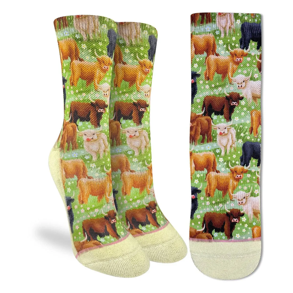 "Highland Cows" Active Crew Socks by Good Luck Sock - Medium sold by Great Sox