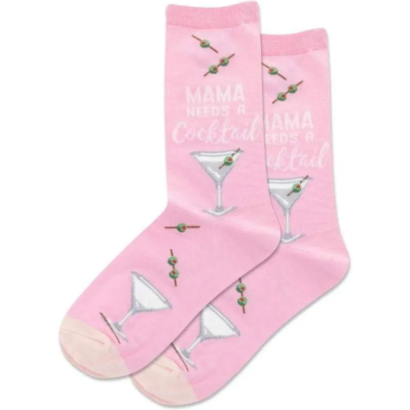 "Mama Needs a Cocktail" Cotton Crew Socks by Hot Sox - Medium made by Hot Sox