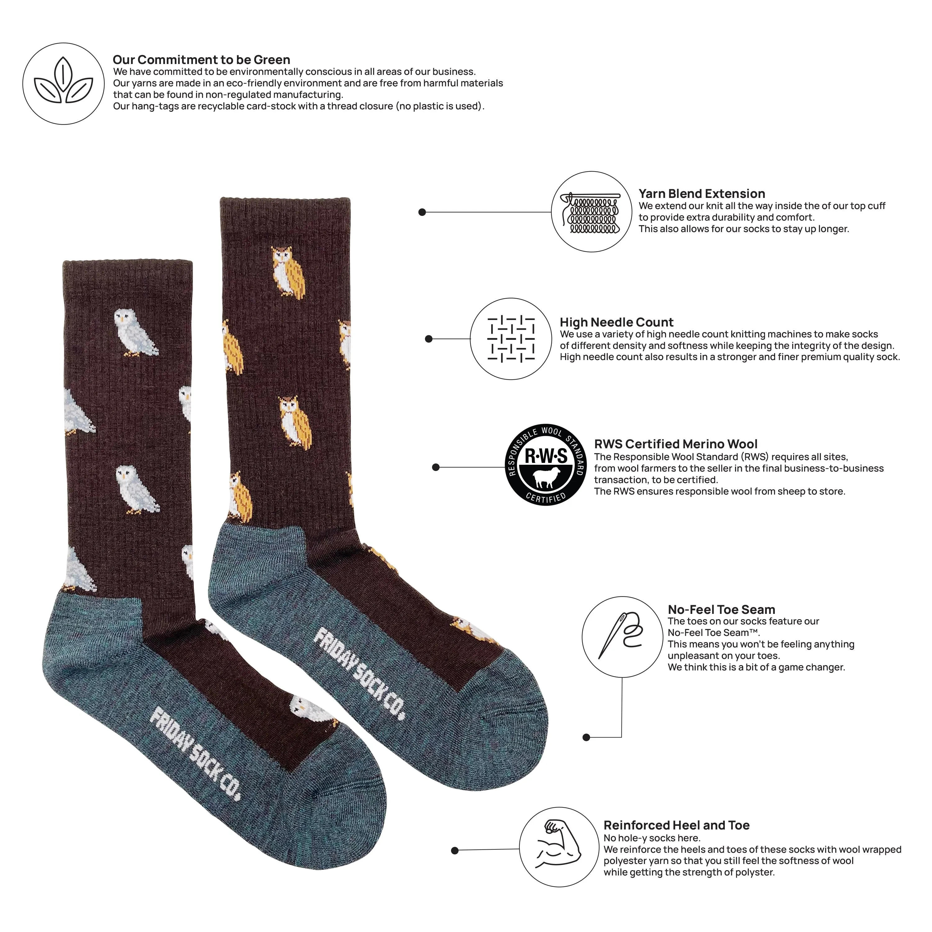 "Owl" 70% Merino Wool Socks by Friday Sock Co sold by Great Sox product image thumbnail 3