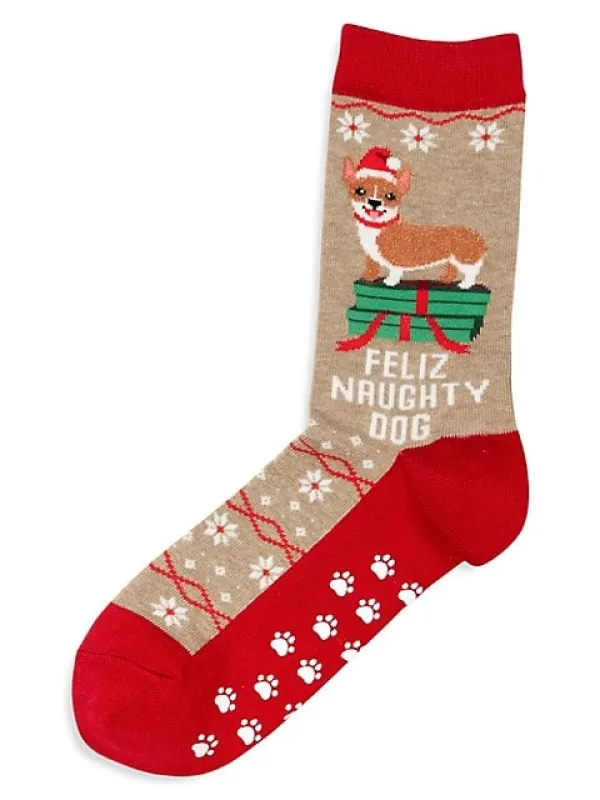 "Feliz Naughty Dog" Crew Socks by Hot Sox - Medium (CLEARANCE) made by Hot Sox