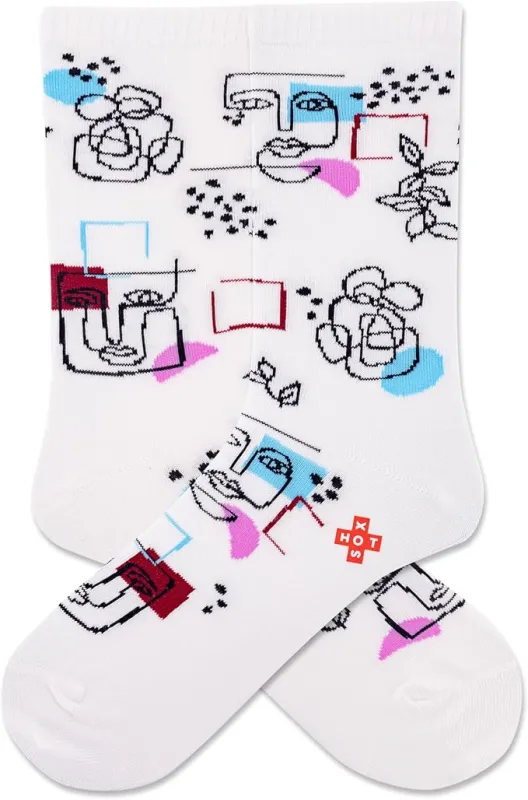 "Faces" Cotton Dress Crew Socks by Hot Sox - Medium made by Hot Sox