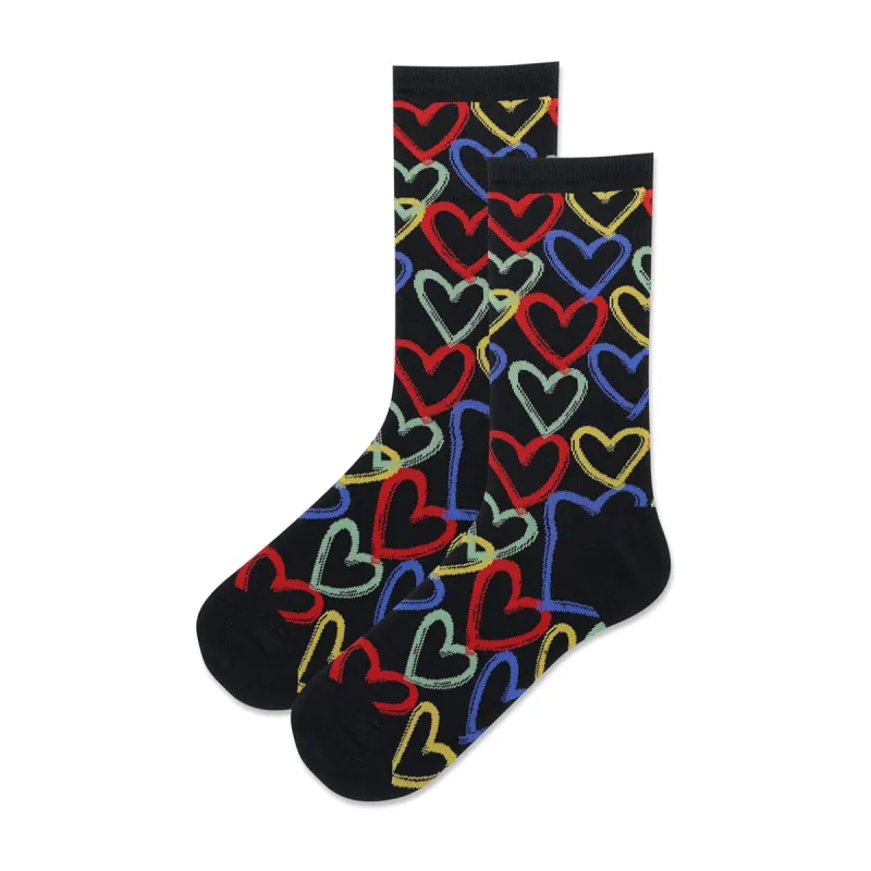 "Graffiti Hearts" Cotton Dress Crew Socks by Hot Sox - Medium made by Hot Sox