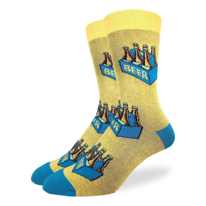 "Six Pack of Beer" Cotton Crew Socks by Good Luck Sock -Large made by Great Sox