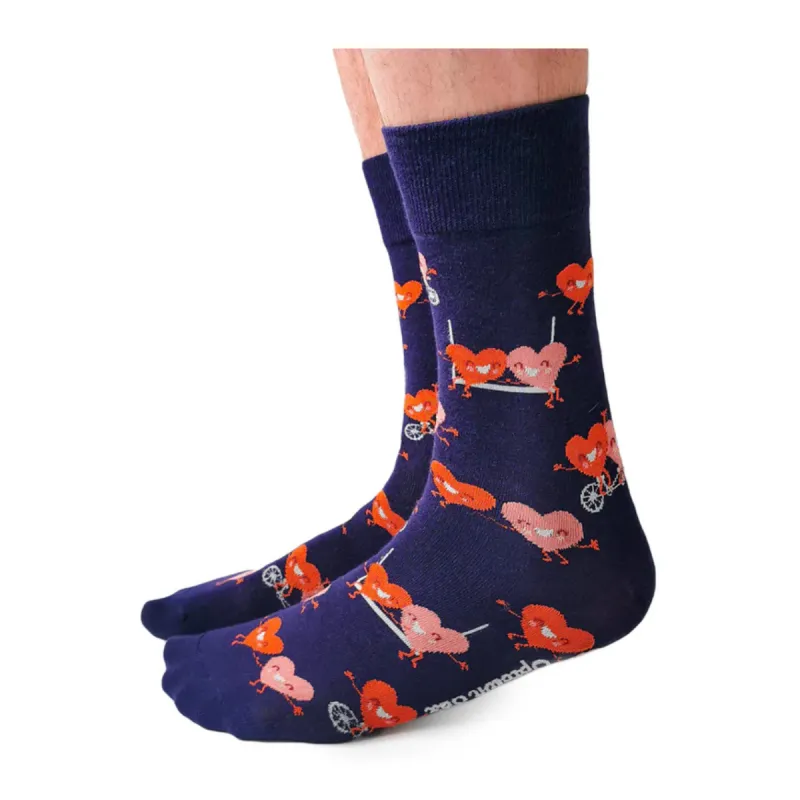 "Tandem Hearts" Cotton Crew Socks by Uptown Sox (Clearance) made by Great Sox